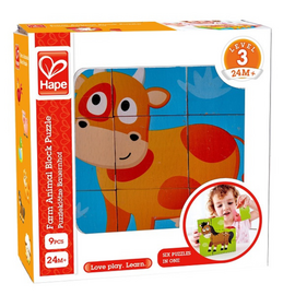 Puzzle cuburi HAPE, ferma animalelor, 9 buc