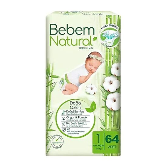 Подгузник для детей BEBEM NATURAL, 2-5 кг, 64 шт