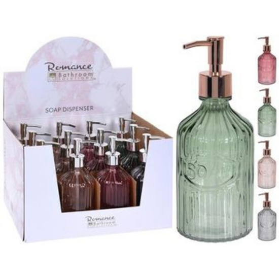 Dozator pentru sapun Bathroom Romance, 450 ml, 21 cm, din sticla, 4 culori