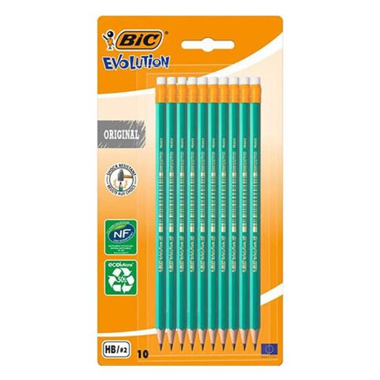 Набор графитных карандашей BIC ECO Evolution, с ластиком, 10 шт